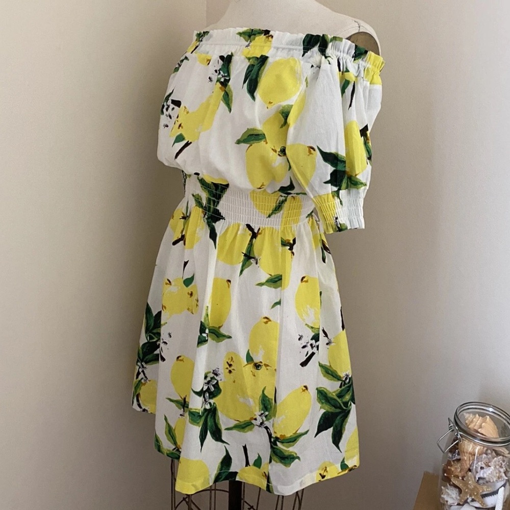 Amorini Off The Shoulder Mini Lemon Positano Amalfi Style Dress size: S - Picture 2 of 5
